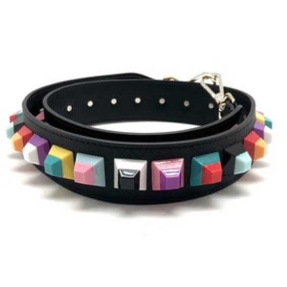 Black Purse Strap With Colorful Pyramid Studs - Picture 1 of 1